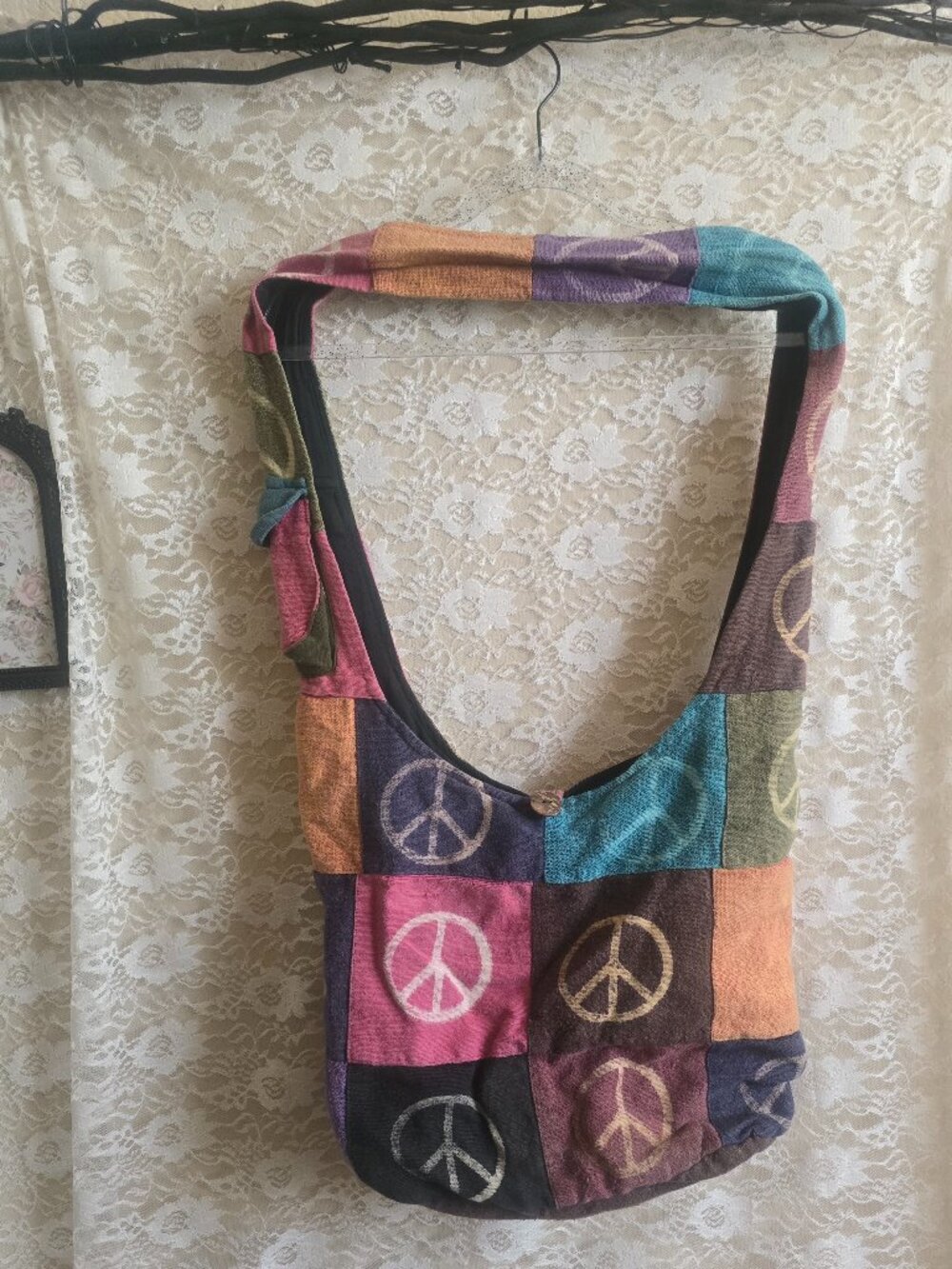 Peace Hippy Bag - Nepal Upcycled handcrafted hobo bag - Cottagecore - hippie